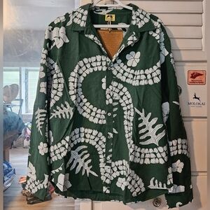 KEALOPIKO MENS LONGSLEEVE ALOHA SHIRT - SIZE LARGE - TAHITI PRINT IN GREEN